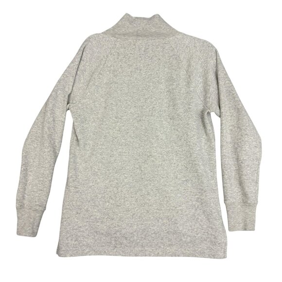 J.Crew Sweatshirt Womens Small Gray Button Shoulder Mock Neck Raglan Fleece - Picture 2 of 10